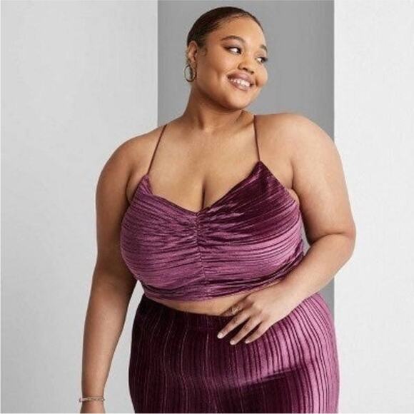 NEW WILD FABLE Dark Purple Ribbed Striped Velvet Crop Top Bralette Cami Tank XL - Picture 4 of 10